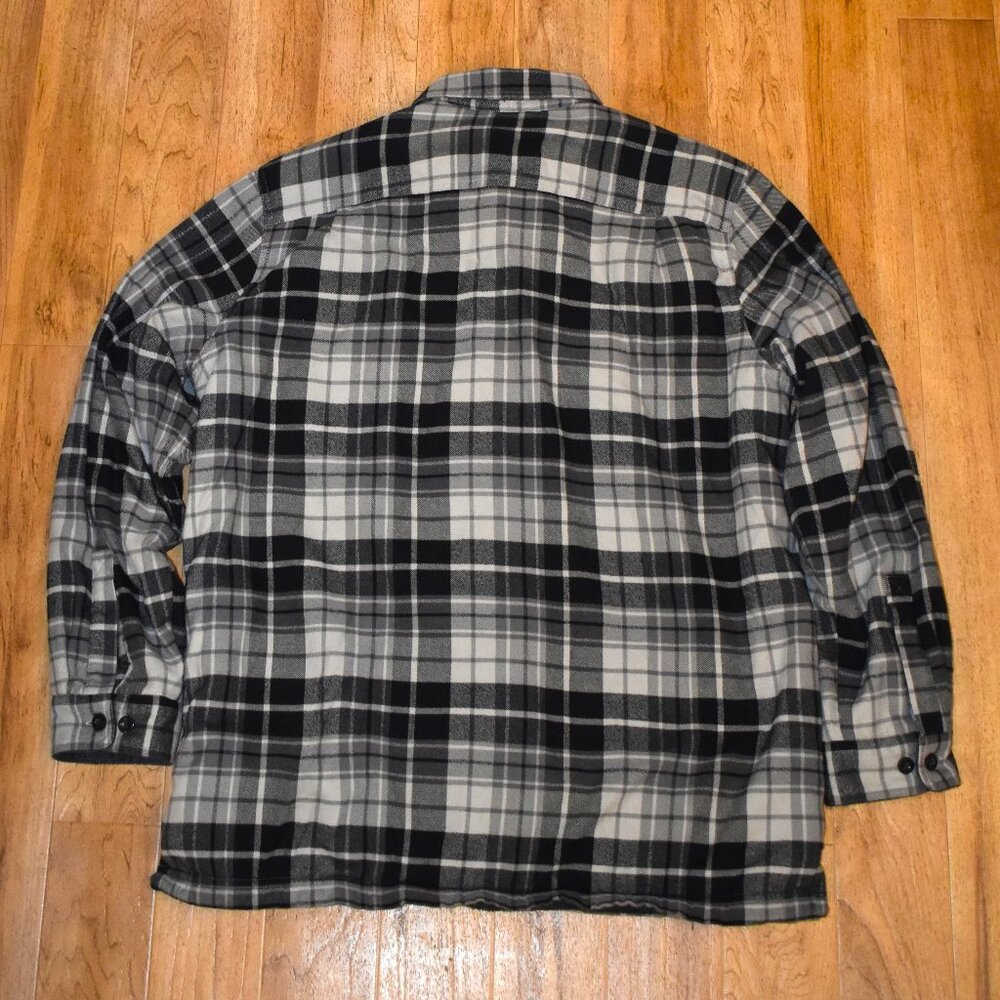 L.L. Bean Fleece Lined Gray Plaid Flannel Shacket Shirt Jacket Sz L - Picture 3 of 5